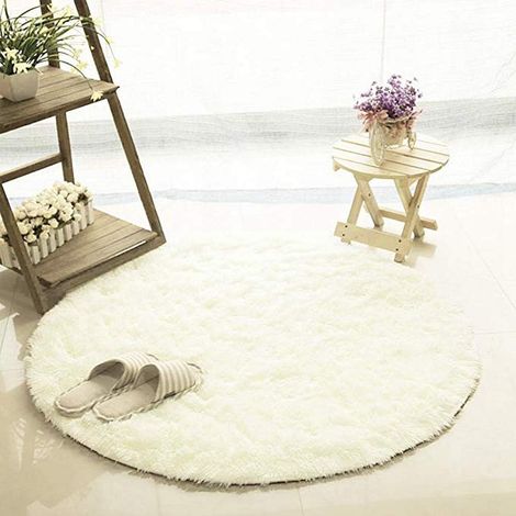 Round plush long-pile rug, non-slip, soft for children's room, baby's room, girl's room, playroom, living room, home decor (white, 0.8 x 0.8 m) (1/5)