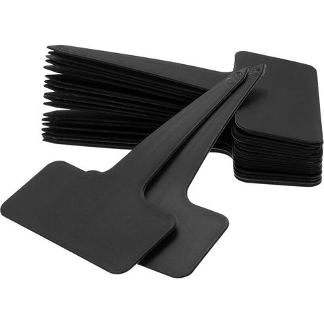 100 étiquettes plastiques en forme de T pour potager - Noires - 6 x 10 cm (1/4)