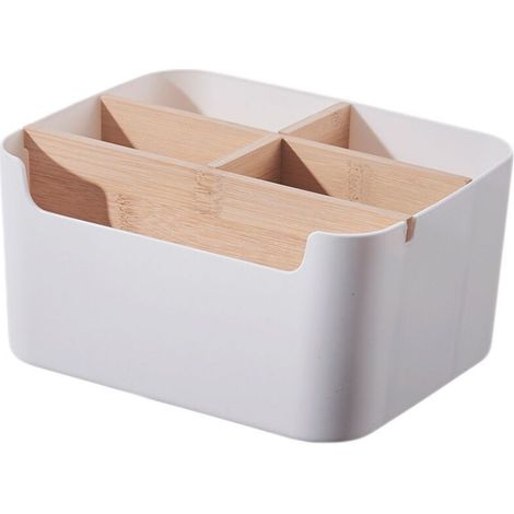 Organiseur Bureau - 5 Compartiments - Bambou - Pour Stylos Et Petits Objets - Blanc - 18,2 x 14,6 x 9,3 cm (1/4)