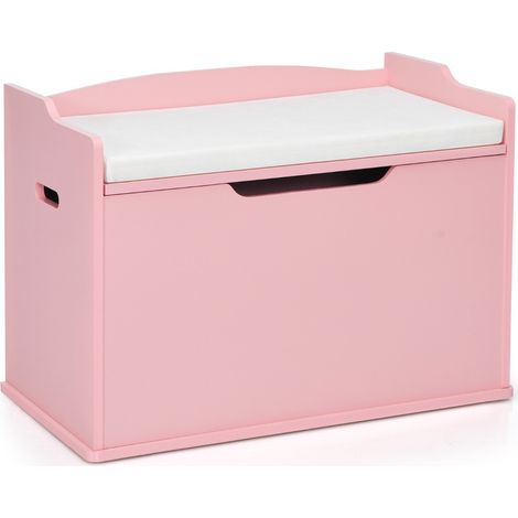 Cassa per giocattoli con 2 cerniere di sicurezza, Cassa con coperchio sollevabile Rosa (1/4)