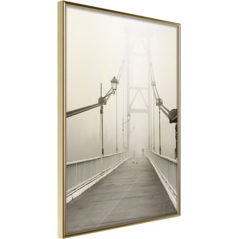 Affiche Murale Encadrée "Bridge Disappearing into Fog" 21 x 30 cm Or