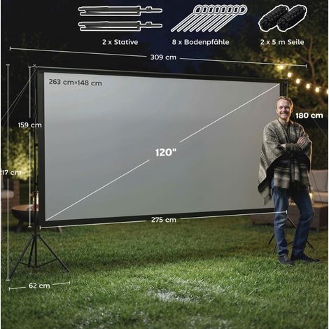 Projektionsleinwand 309 × 62 × 217 cm aus schwarzem Polyester, Doppelstativ – MEUBLIV (1/5)