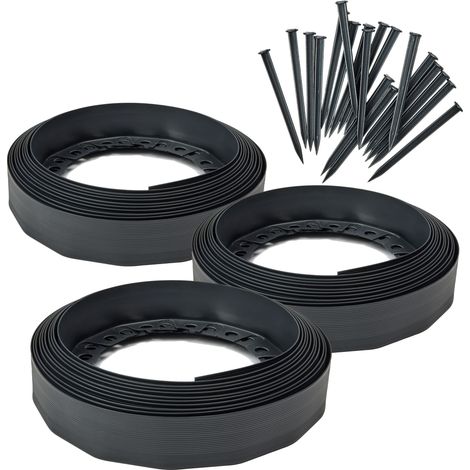 Garronda Bordure Rouleau Flexible 30 m, Hauteur 6 сm, Bordurette Jardin Plastique Noir avec 60 Piquets, Délimitation Pelouse Massifs Potager, GD-0158