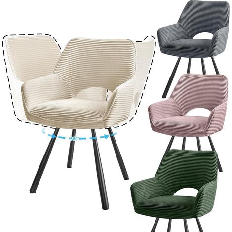 4er Set Esszimmerstühle drehbar 360° mit Armlehnen, Cord, Metallbeine, modern (1/5)