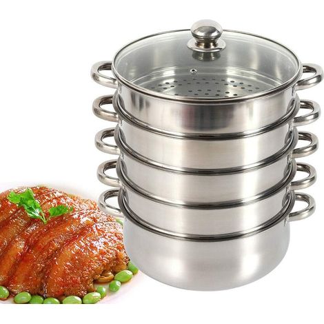 Pot de Cuisson à Insert Vapeur à 5 Niveaux 28cm  Cuiseur Vapeur Insert Vapeur en Acier Inoxydable pour Marmite  Cuiseur Vapeur en Acier Inoxydable (28cm)