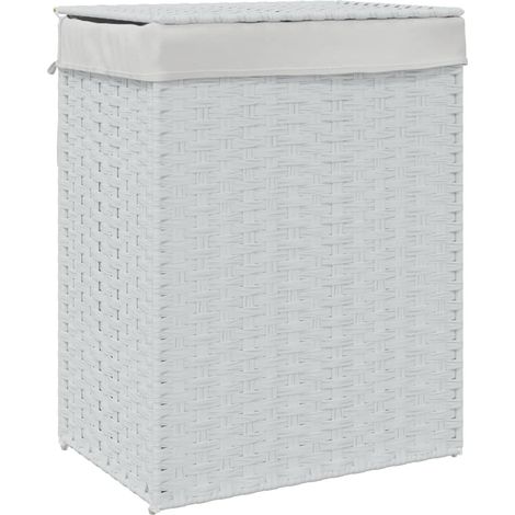 Panier à linge,Panier à vêtements avec couvercle blanc 46x33x60 cm résine tressée CFW837118 (1/5)