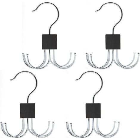 4 Pièces Bois Cintre De Ceinture, Organisateur De Ceinture Rotatif, Petit Support De Rangement pour Ceinture, pour Chaussettes, Ceinture, 6 Crochets, Noir (1/5)
