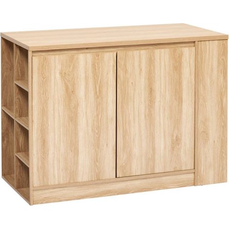 Pegane – Ilot de cuisine central meuble de rangement 2 portes 6 niches – Longueur 120 cm x largeur 60 cm x hauteur 90 cm – Panneau aggloméré renforcé (1/5)