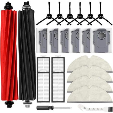 24 Accessoires Robot Aspirateur, 2 Brosses Principales, 6 Sacs Poussière, 4 Serpillères, Filtres HEPA, Pour Roborock Q8 Max Q5 Pro (1/5)