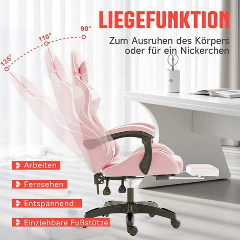 Gaming-Stuhl Gaming Sessel Höhenverstellbar Bürostuhl mit Verstellbar Liegefunktion,mit Katzenohren en Kopfkissen mit Lendenwirbelstütze en Fußstütze (1/5)