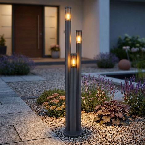 LED Außenlampe Standleuchte Wegeleuchten Außen Edelstahl Gartenleuchte Groß für draußen, anthrazit rauch, 3x 7W 3x 630lm warmweiß, DxH 28x170 cm (1/5)
