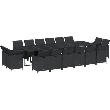 Set comedor de jardín 17 pzas con cojines ratán sintético negro vidaXL (1/4)