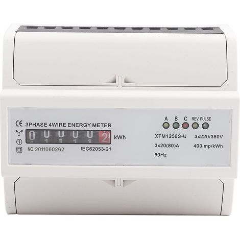 Compteur électrique numérique triphasé 4 fils sur rail DIN 2080 A, compteur électronique kWh (1/5)