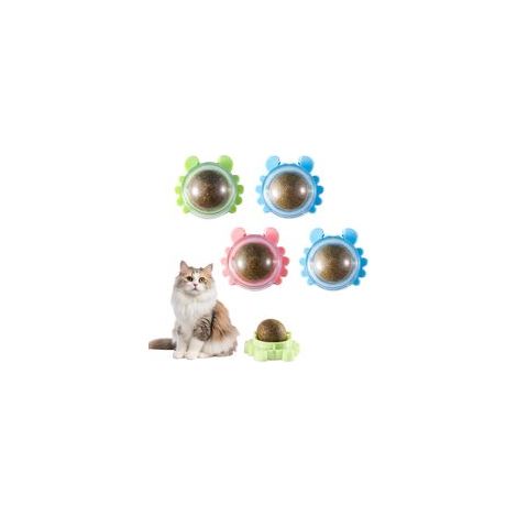 4er-Pack Katzenminze-Bälle zur Wandmontage, 360° drehbar, essbar, zum Ablecken, Zahnreinigung und Stressabbau, selbstklebend, für alle Katzenrassen geeignet - Crezuo