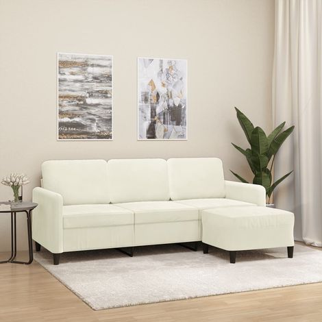Sofá de 3 plazas con taburete de terciopelo crema 180 cm vidaXL (1/5)