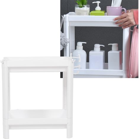 Étagère de rangement blanche sur pied pour salle de bain, étagère de rangement étroite (deux niveaux) (1/5)