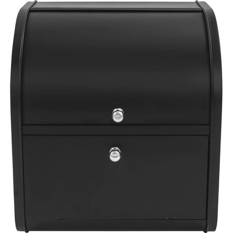 Boîte à pain, design à 2 niveaux avec couvercle roulant, construction en métal durable, noir (1/2)
