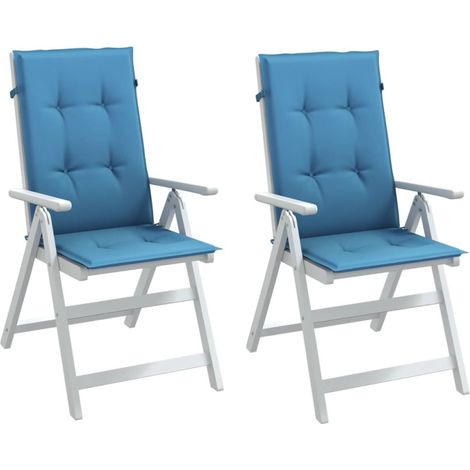 vidaXL Coussins de chaise à dossier haut lot de 2 bleu mélangé tissu