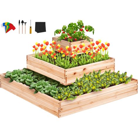 VEVOR Raised Garden Bed, 3.7 x 3.7 x 1.7 ft Wooden Planter Box, Outdoor Planting Boxes with Open Base, for Growing Flowers/Vegetables/Herbs in Backyard/Garden/Patio/Balcony, Burlywood (1/5)