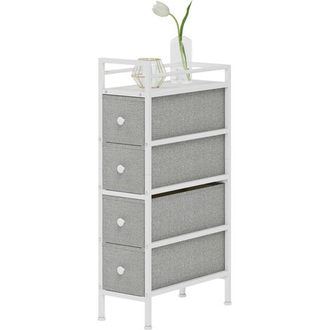 Commode 4 tiroirs en tissu cadre acier gris clair pour chambre petit espace