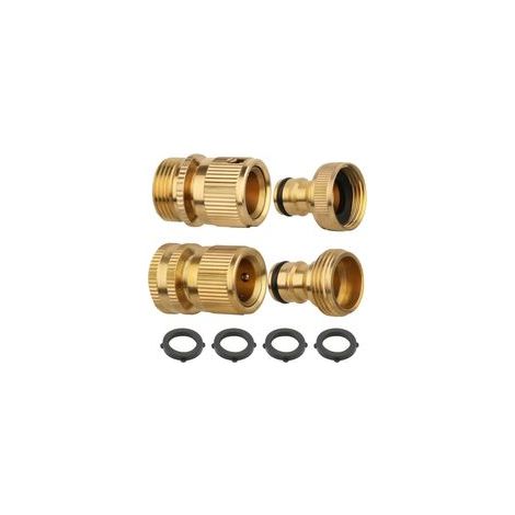 FLITI 3/4" Brass Garden Hose Connector, 2 Pieces, Quick and Waterproof Fitting for Garden and Camping (1/5)