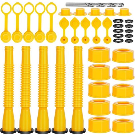 Ersatz-Ausgießer für Gaskanister, Benzinkanister-Düse (5er-Set – Gelb), flexible Ausgießdüse, passend für die meisten 1/2/5/10 Gallonen-Ölkanister, Ersatz für den Ausgießer für Benzinkanister