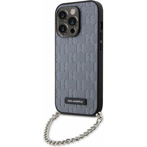 Karl Lagerfeld KLHCP14LSACKLHPG iPhone 14 Pro 6,1" silber/silber Hartschalenetui mit Saffiano-Monogramm-Kette (1/5)