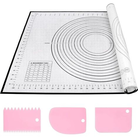 Grand tapis de cuisson en silicone 70 x 50 cm, tapis à pâte antiadhésif avec outil de mesure et raclette à pâte (1/5)
