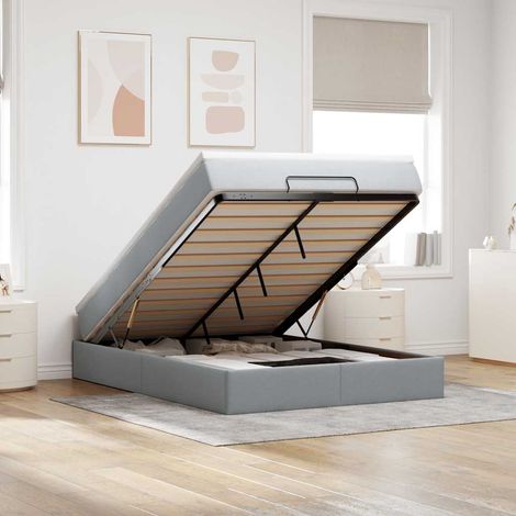 Ottoman-Bett mit Matratze Hellgrau 140x190 cm Stoff (1/5)