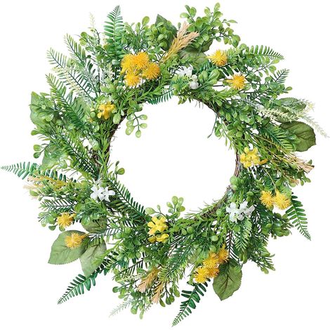 Guirlande Florale Artificielle - 55 cm - Fleurs Sauvages Jaunes et Feuilles D'eucalyptus - Décoration Porte d'Entrée Cheminée Mur - 1 Pièce (1/5)