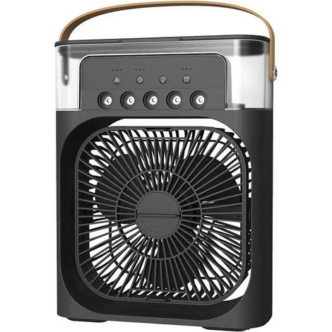 Petit refroidisseur silencieux, humidificateur portable USB 4 en 1 avec fonction de pulvérisation d'eau, lumière LED 7 couleurs, 3 vitesses (noir) (1/5)