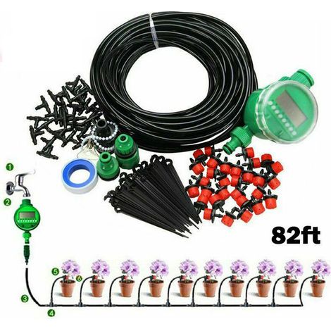 Système d'irrigation goutte à goutte de 25 mètres, programmateur d'arrosage, tuyau d'arrosage automatique, kit de pulvérisation, kit d'arrosage automatique (1/5)