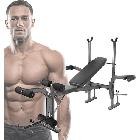 Banco de pesas con respaldo ajustable, solución completa para entrenamiento físico, color negro. (1/5)