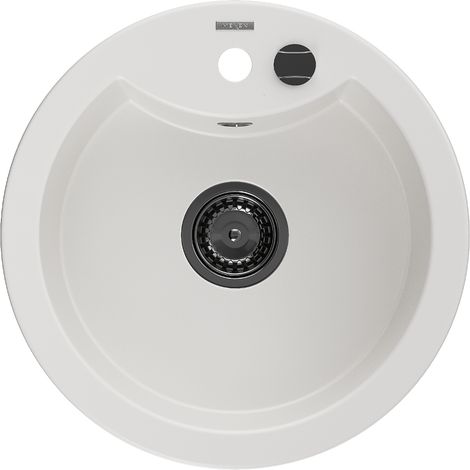 Mexen Diego lavello in granito 1-vasca 488 x 480 mm, bianco, sifone nero - 6512481000-20-B (1/5)