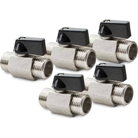 Mini valvola a sfera in ottone nichelato da 5 pezzi, 1/2" BSP maschio x maschio