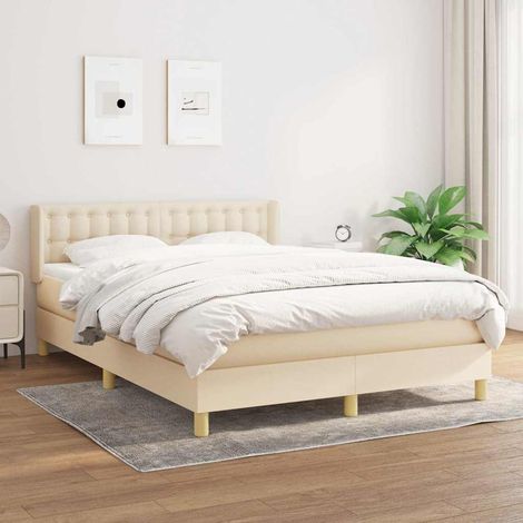 Cama box spring con colchón tela color crema 140x190 cm (1/5)