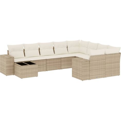 Maison Exclusive - Juego de sofás jardín con cojines beige 10 pza (1/5)