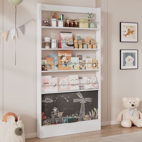 Librería infantil de 4 niveles con pizarra 100 x 10 x 180 cm blanca HAVRYA (1/5)