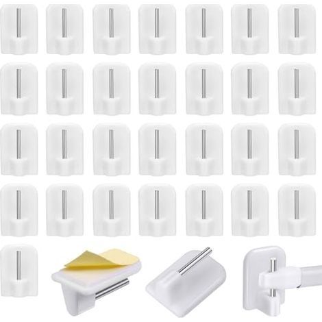 30 Pcs Crochet Adhesif Mural Rideauxs, Crochet Rideau Adhésifs, Crochets Autocollants pour Barres de Rideaux Nettes, Accroche Rideau Adhesif, Support Tringle Rideaux sans Percage(Blanc) (1/5)