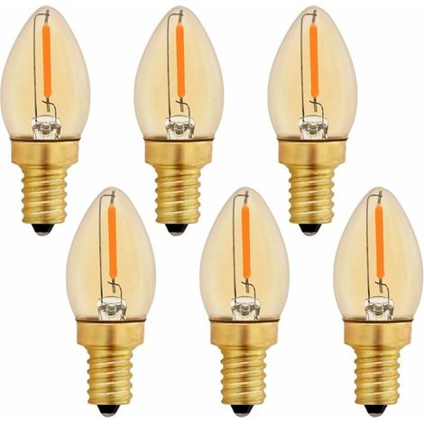 Ampoule LED C7 E12 220V, Ampoule Bougie Edison Vintage E12 0.5W Remplacement 5W, Ampoule à Filament LED E12 Ambre Ampoule Décorative Veilleuse, Blanc Chaud 2200K, Non Dimmable, Lot de 6-LIAIKI (1/5)