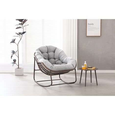 CHICFURN Sedia a dondolo da esterno 78 x 106 x 90 cm in acciaio e rattan grigio chiaro