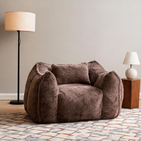 Pouf poire en fausse fourrure pour adulte et enfant lin beige (1/5)