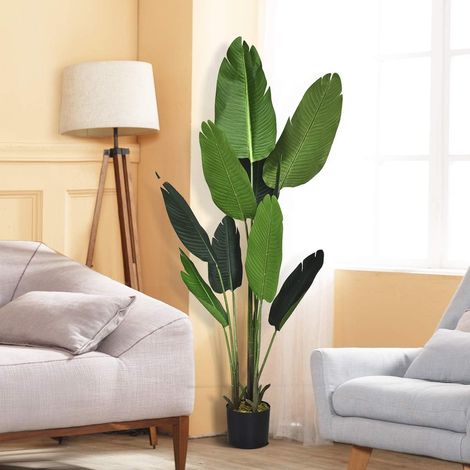 COSTWAY 160cm Kunstpflanze Tropische Palme Kuenstliche Monstera Schlangenpflanze, Zimmerpflanze mit stabilem Topf & 10 Blaettern, Pflanze Gruen fuer Garten Buero Zimmer Dekoration (1/5)