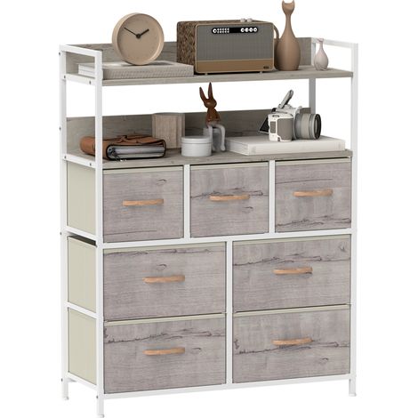 HOMCOM Bedroom Chest of Drawers 7 Drawer Dresser w/ Shelves, Natural (1/5)