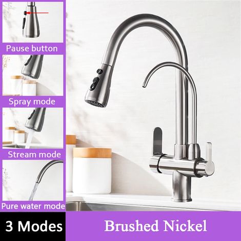 Robinet de cuisine à filtre tactile (sans capteur brossé) avec douchette extractible, double poignée et mitigeur d'évier noir. (1/5)
