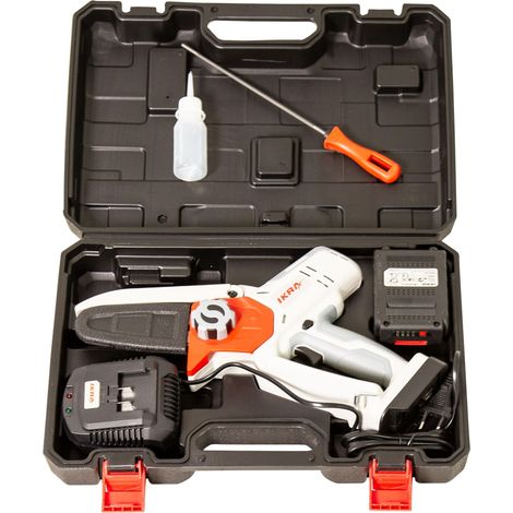 IKRA mini motosega a batteria ICMS 2011 con batteria 20V 2.0Ah, caricatore rapido, valigetta, lima per catena e flacone d'olio. (1/5)
