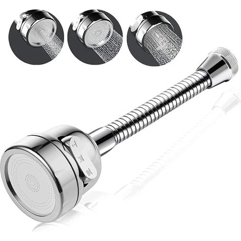 Robinet de cuisine extensible et rotatif à 360° avec douchette et 3 modes de jet pour baignoire et cuisine (1/3)