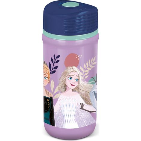 Disney Borraccia lilla e viola in plastica per bambini Elsa Anna Olaf 390 ml con chiusra antigoccia (1/4)