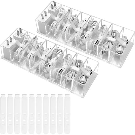 Lot de 2 Boite Rangement Cable et Chargeur avec 8 Compartiments-10 Attaches (1/5)