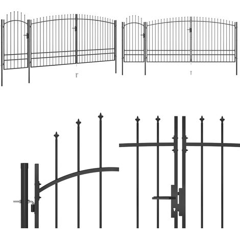 Puerta de valla de jardín con punta de lanza 5x2,45 m negro - Valla de jardín - Puerta de seguridad
